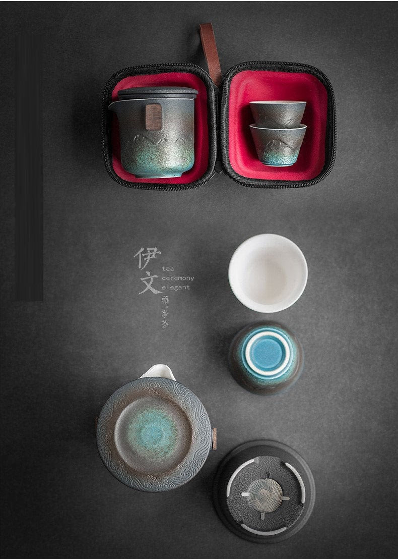 ACACUSS Ceramic Portable Travel Tea Set Outdoor Kung Fu Tea  I Japanese Ceramic Tea Cup with Infuser  I Mountain Pottery  Tea mug 450ml - ACACUSS