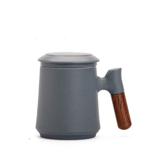 ACACUSS Japanese Ceramic Tea mug Set with Infuser and Lid Handmade Personalization Wooden Handle Filtered Tea Mountain Pottery Tea mug 450ml - ACACUSS