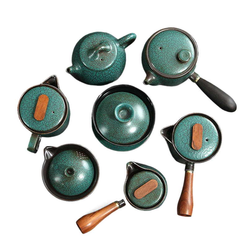 Japanese Ceramics Tea Pot Retro Kiln Alteration Solid Wood Handle Filter Teapot Household Porcelain Beauty Kettle Tea Set acacuss
