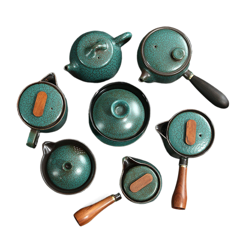 Japanese Ceramics Tea Pot Retro Kiln Alteration Solid Wood Handle Filter Teapot Household Porcelain Beauty Kettle Tea Set acacuss