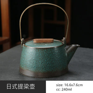 Japanese Ceramics Tea Pot Retro Kiln Alteration Solid Wood Handle Filter Teapot Household Porcelain Beauty Kettle Tea Set acacuss