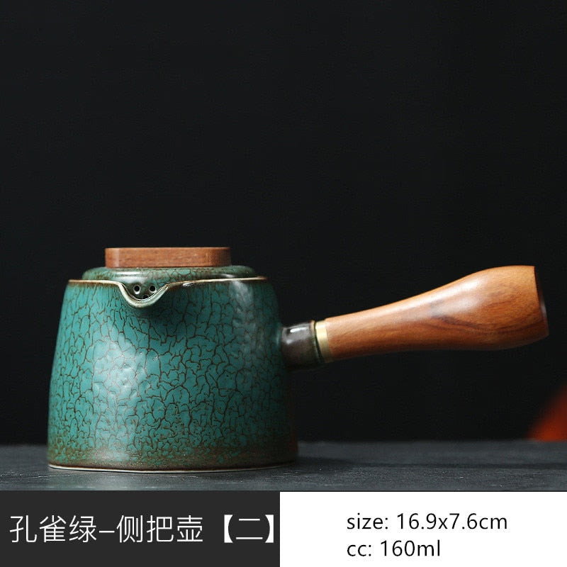 Japanese Ceramics Tea Pot Retro Kiln Alteration Solid Wood Handle Filter Teapot Household Porcelain Beauty Kettle Tea Set acacuss