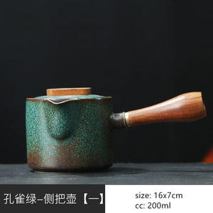 Japanese Ceramics Tea Pot Retro Kiln Alteration Solid Wood Handle Filter Teapot Household Porcelain Beauty Kettle Tea Set acacuss