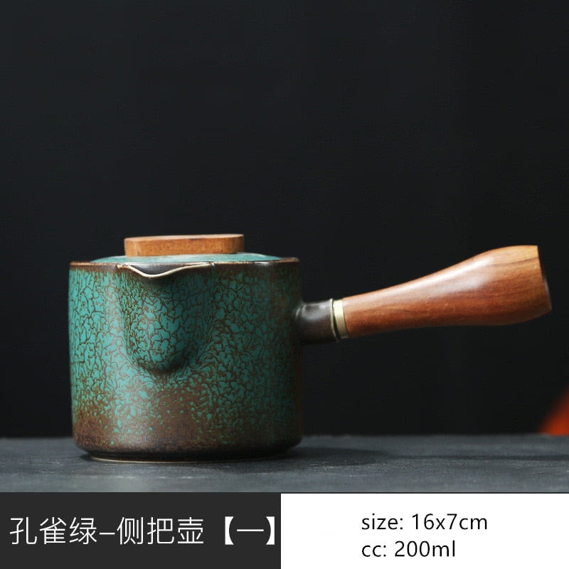 Japanese Ceramics Tea Pot Retro Kiln Alteration Solid Wood Handle Filter Teapot Household Porcelain Beauty Kettle Tea Set acacuss
