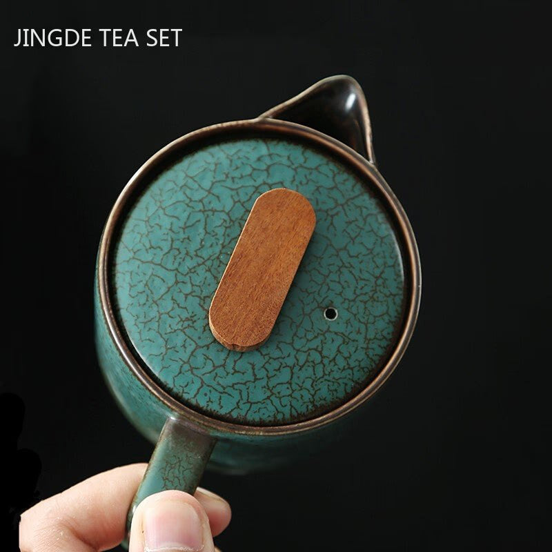 Japanese Ceramics Tea Pot Retro Kiln Alteration Solid Wood Handle Filter Teapot Household Porcelain Beauty Kettle Tea Set acacuss