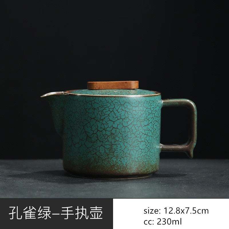 Japanese Ceramics Tea Pot Retro Kiln Alteration Solid Wood Handle Filter Teapot Household Porcelain Beauty Kettle Tea Set acacuss