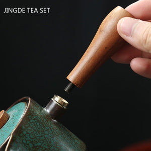 Japanese Ceramics Tea Pot Retro Kiln Alteration Solid Wood Handle Filter Teapot Household Porcelain Beauty Kettle Tea Set acacuss