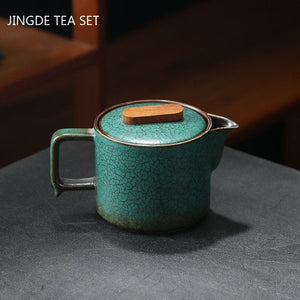 Japanese Ceramics Tea Pot Retro Kiln Alteration Solid Wood Handle Filter Teapot Household Porcelain Beauty Kettle Tea Set acacuss