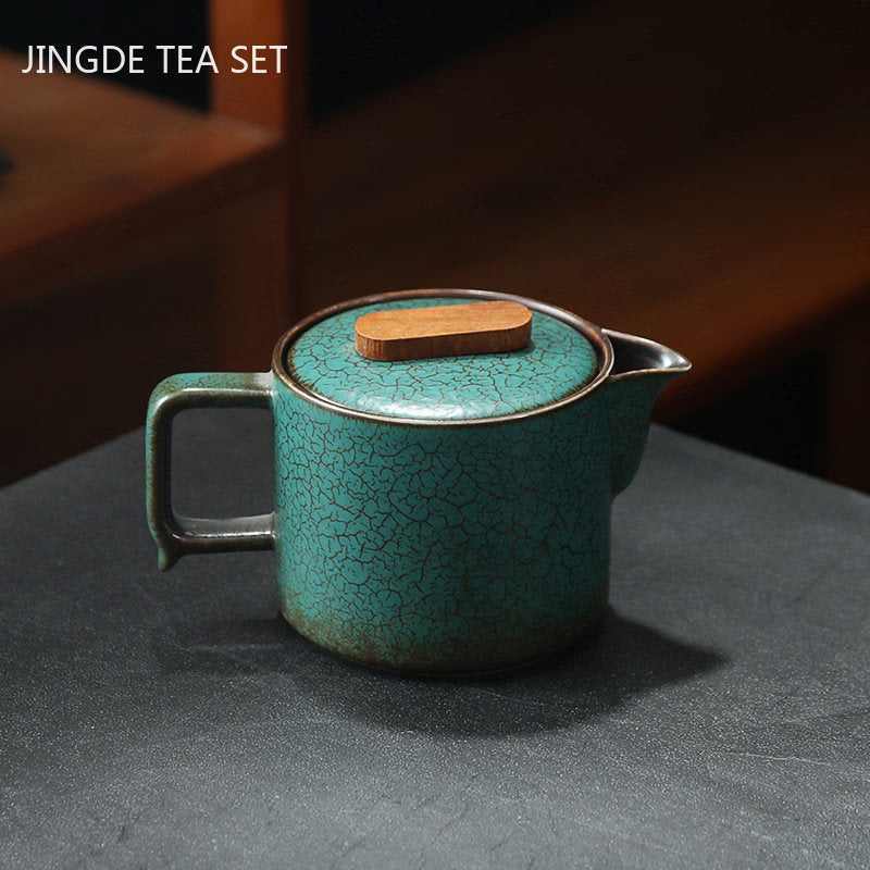 Japanese Ceramics Tea Pot Retro Kiln Alteration Solid Wood Handle Filter Teapot Household Porcelain Beauty Kettle Tea Set acacuss