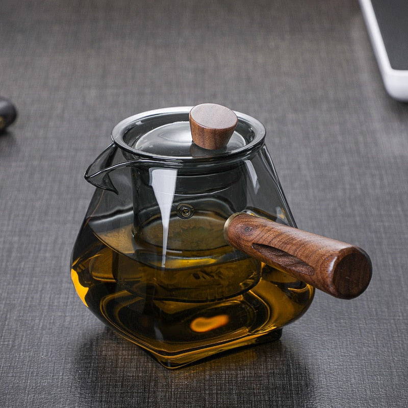 Japanese Glass Teapot Wooden Handle Boil Teapot Electric Ceramic Oven Tea Maker High-end Tea Set Heat-resistant Teapot 700ml acacuss