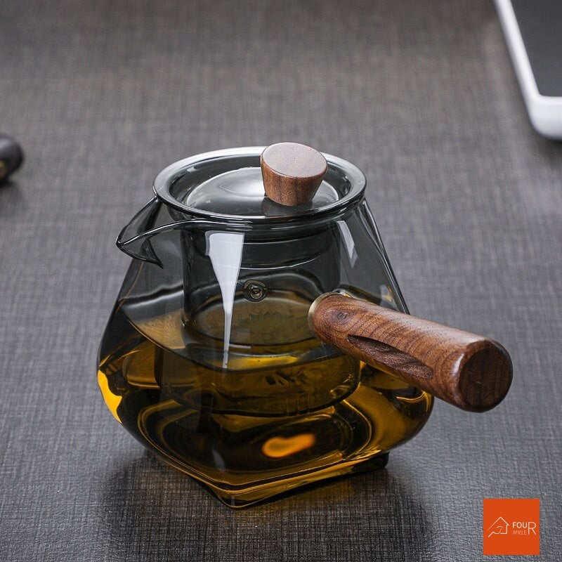 Japanese Glass Teapot Wooden Handle Boil Teapot Electric Ceramic Oven Tea Maker High-end Tea Set Heat-resistant Teapot 700ml acacuss