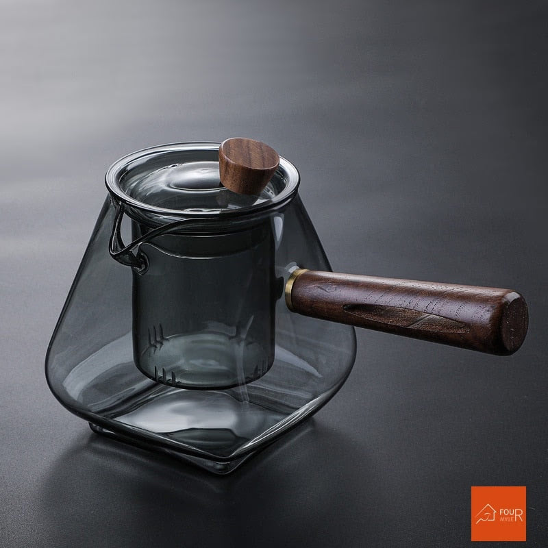 Japanese Glass Teapot Wooden Handle Boil Teapot Electric Ceramic Oven Tea Maker High-end Tea Set Heat-resistant Teapot 700ml acacuss