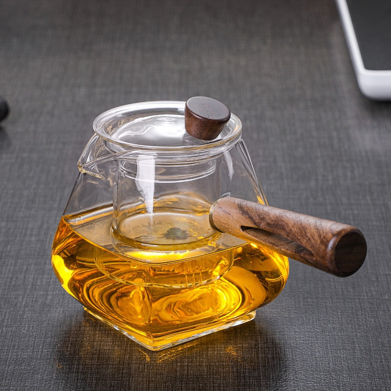 Japanese Glass Teapot Wooden Handle Boil Teapot Electric Ceramic Oven Tea Maker High-end Tea Set Heat-resistant Teapot 700ml acacuss
