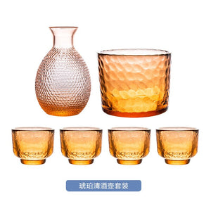 Japanese Hammer Pattern Glass Wine Set Sake Pot Set Cocktail Cup Heat-resistant Scalding Wine Pot Wine Dispenser acacuss