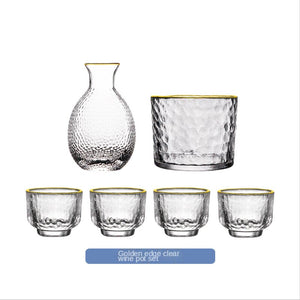 Japanese Hammer Pattern Glass Wine Set Sake Pot Set Cocktail Cup Heat-resistant Scalding Wine Pot Wine Dispenser acacuss