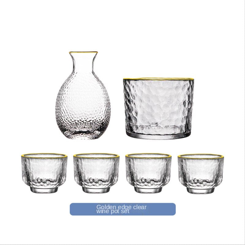 Japanese Hammer Pattern Glass Wine Set Sake Pot Set Cocktail Cup Heat-resistant Scalding Wine Pot Wine Dispenser acacuss