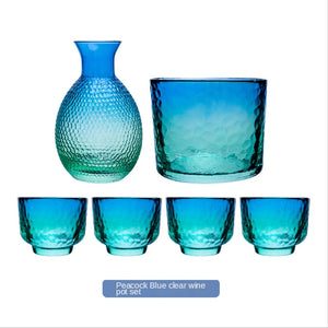 Japanese Hammer Pattern Glass Wine Set Sake Pot Set Cocktail Cup Heat-resistant Scalding Wine Pot Wine Dispenser acacuss