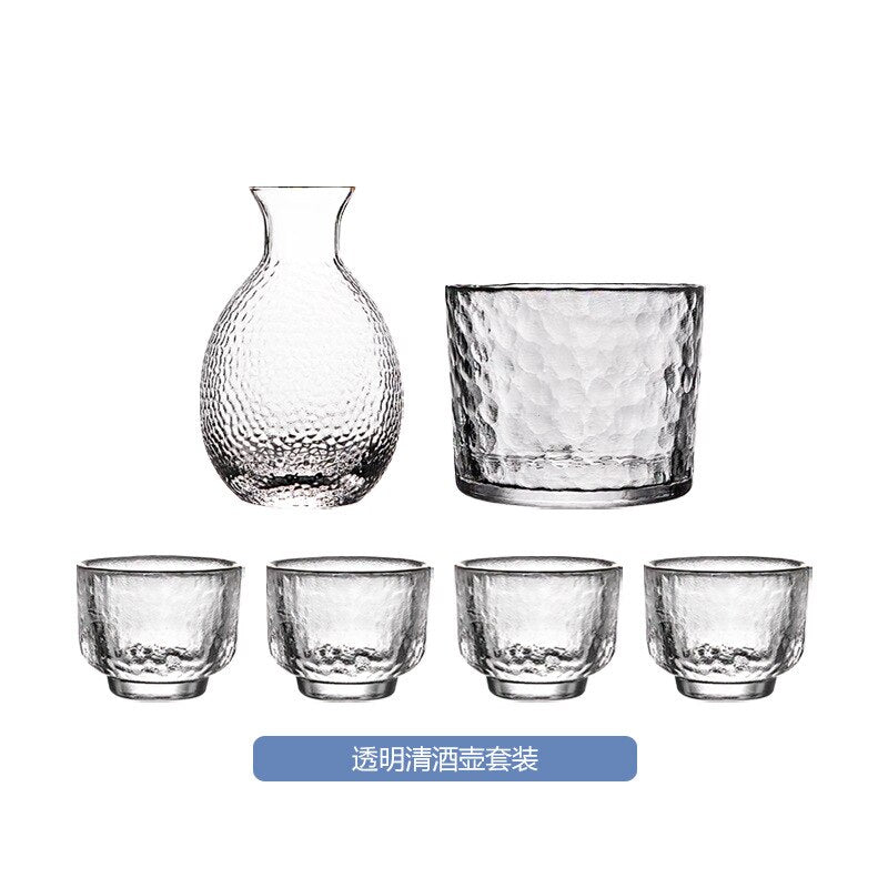 Japanese Hammer Pattern Glass Wine Set Sake Pot Set Cocktail Cup Heat-resistant Scalding Wine Pot Wine Dispenser acacuss