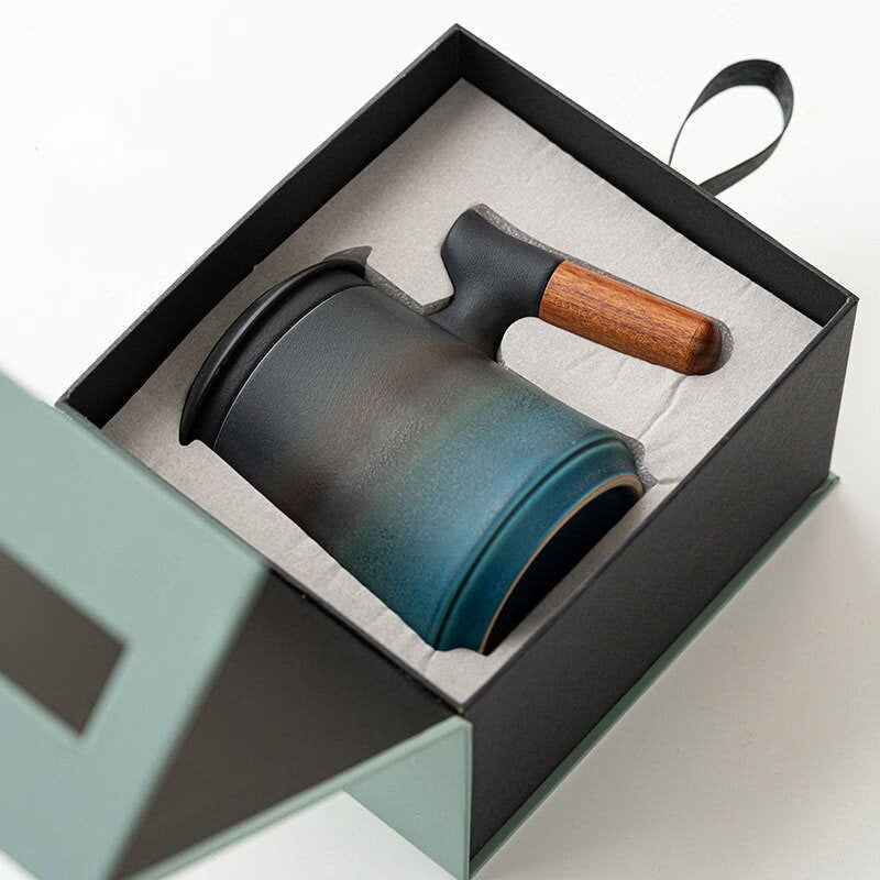 ACACUSS Japanese Ceramic Tea mug Set with Infuser and Lid Handmade Personalization Mountain Pottery  Tea mug 450ml - ACACUSS