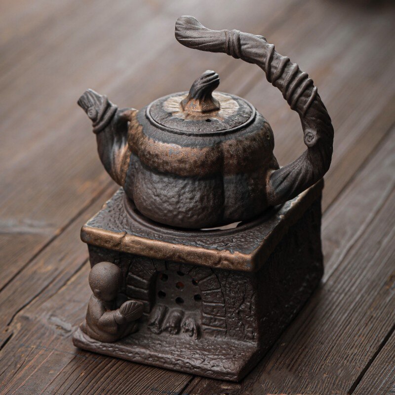 Japanese Handmade Stoneware Teapot Tea Pot Gilt Pumpkin Lifting Beam Pot Candle Warm Teapot Set Infuser Teaware Kitchen Dining acacuss