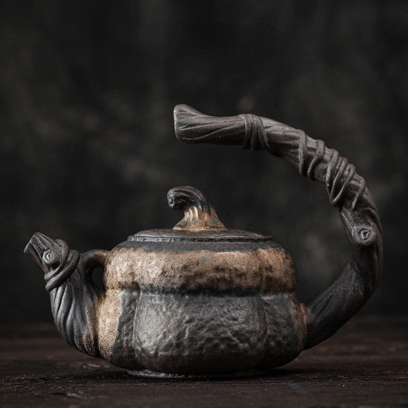 Japanese Handmade Stoneware Teapot Tea Pot Gilt Pumpkin Lifting Beam Pot Candle Warm Teapot Set Infuser Teaware Kitchen Dining acacuss