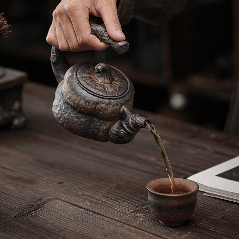 Japanese Handmade Stoneware Teapot Tea Pot Gilt Pumpkin Lifting Beam Pot Candle Warm Teapot Set Infuser Teaware Kitchen Dining acacuss