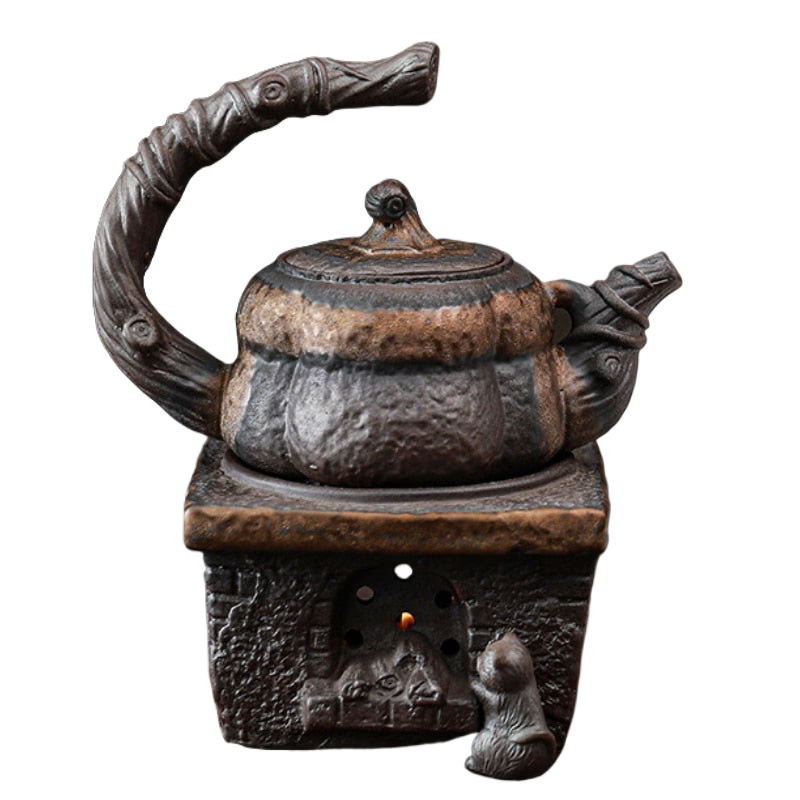 Japanese Handmade Stoneware Teapot Tea Pot Gilt Pumpkin Lifting Beam Pot Candle Warm Teapot Set Infuser Teaware Kitchen Dining acacuss