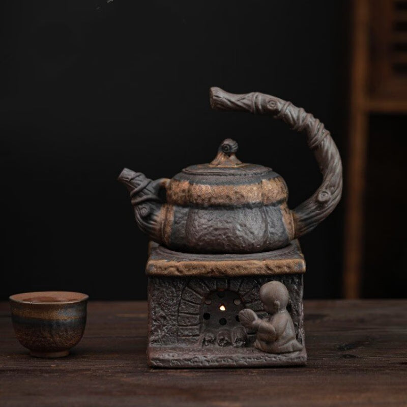 Japanese Handmade Stoneware Teapot Tea Pot Gilt Pumpkin Lifting Beam Pot Candle Warm Teapot Set Infuser Teaware Kitchen Dining acacuss