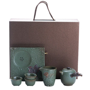 Japanese Kung Fu Tea Set Home Ceramic Teacup Teapot Rough Pottery Simple Portable Travel Tea Set Tea Pot and Cup Set acacuss