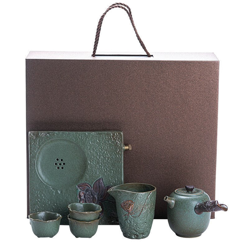 Japanese Kung Fu Tea Set Home Ceramic Teacup Teapot Rough Pottery Simple Portable Travel Tea Set Tea Pot and Cup Set acacuss