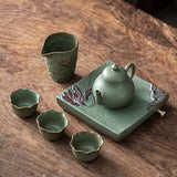 Japanese Kung Fu Tea Set Home Ceramic Teacup Teapot Rough Pottery Simple Portable Travel Tea Set Tea Pot and Cup Set acacuss