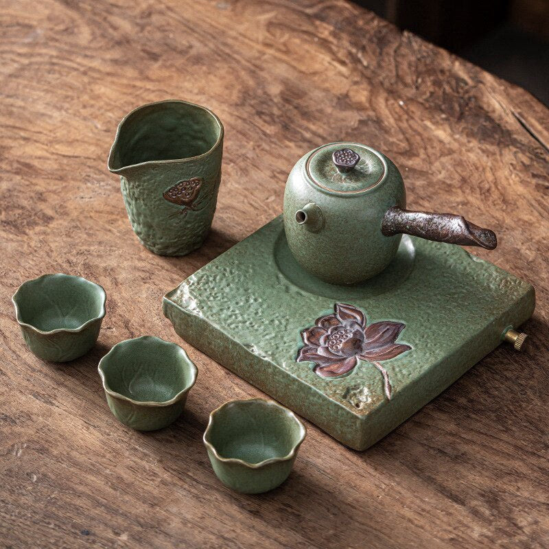Japanese Kung Fu Tea Set Home Ceramic Teacup Teapot Rough Pottery Simple Portable Travel Tea Set Tea Pot and Cup Set acacuss