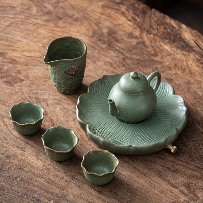 Japanese Kung Fu Tea Set Home Ceramic Teacup Teapot Rough Pottery Simple Portable Travel Tea Set Tea Pot and Cup Set acacuss