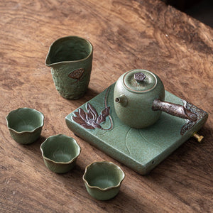 Japanese Kung Fu Tea Set Home Ceramic Teacup Teapot Rough Pottery Simple Portable Travel Tea Set Tea Pot and Cup Set acacuss