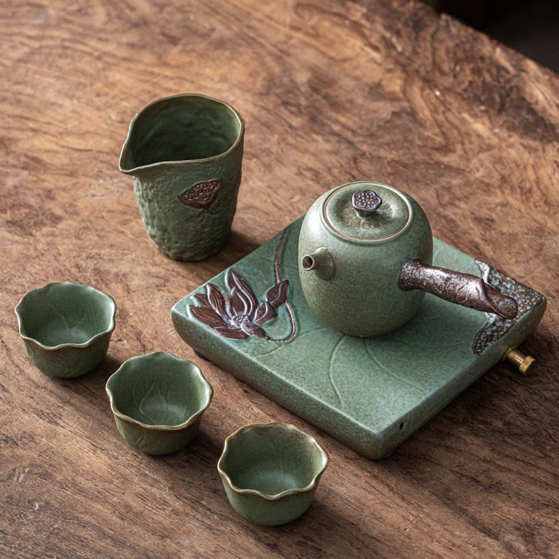 Japanese Kung Fu Tea Set Home Ceramic Teacup Teapot Rough Pottery Simple Portable Travel Tea Set Tea Pot and Cup Set acacuss