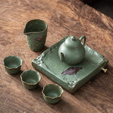 Japanese Kung Fu Tea Set Home Ceramic Teacup Teapot Rough Pottery Simple Portable Travel Tea Set Tea Pot and Cup Set acacuss