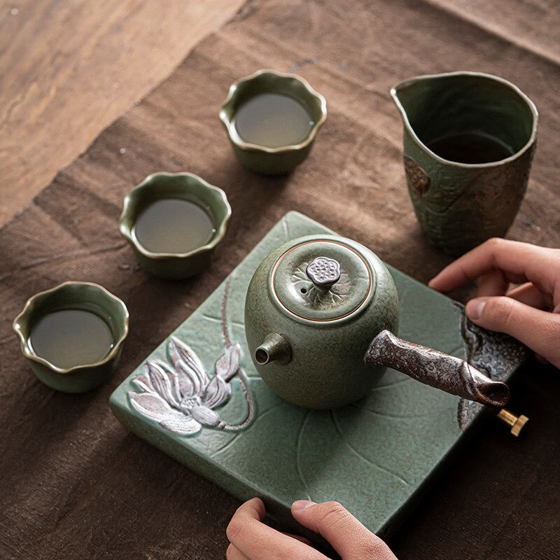 Japanese Kung Fu Tea Set Home Ceramic Teacup Teapot Rough Pottery Simple Portable Travel Tea Set Tea Pot and Cup Set acacuss