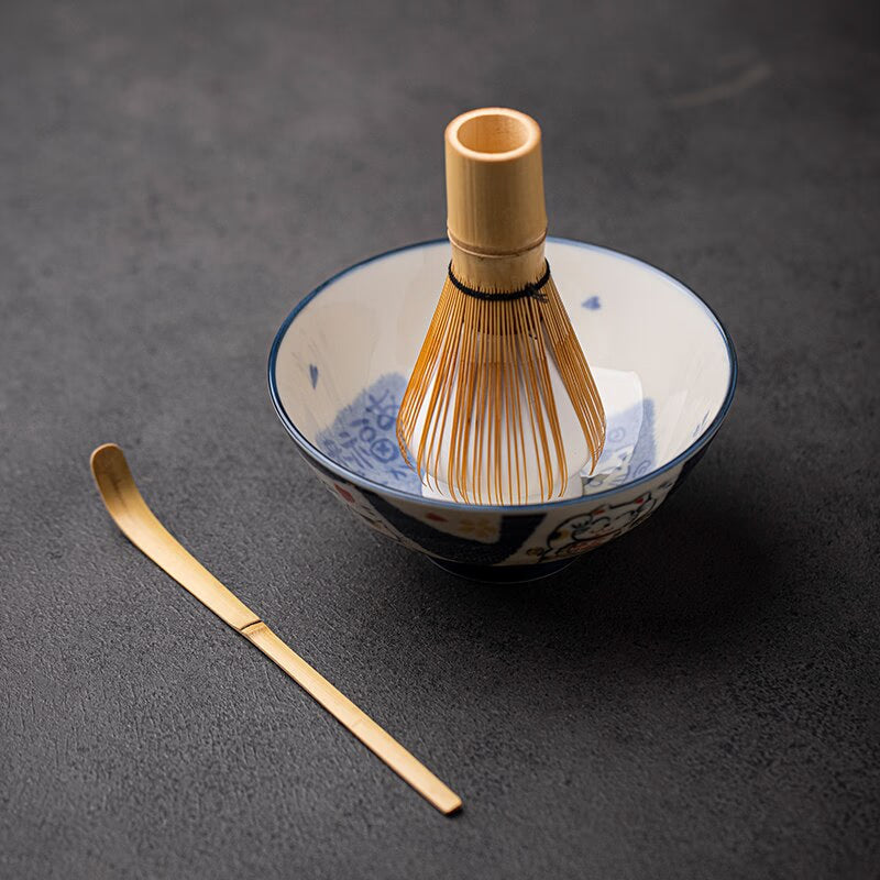 Japanese Lovely Cat Ceramic Matcha Bowl with Bamboo Whisk and Chasen Holder acacuss
