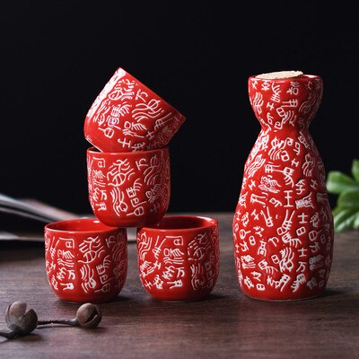 Japanese Sake Pot Set Fruit Wine Mug Sake Cup Household Baijiu Wine Mug Ceramic Sake Wine Set acacuss