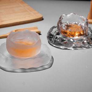 Japanese Style Glass Cup Tasting Transparent/Frozen Tea Cups White Wine Cup Kongfu Master Teacup Tea Cup And Tea Mat 2 Style acacuss