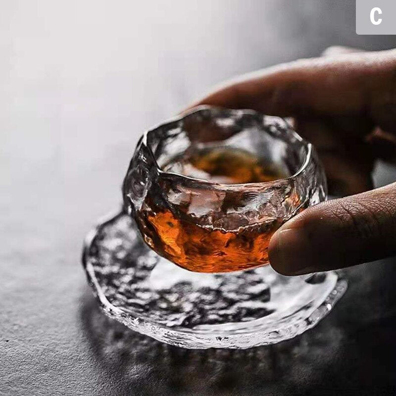 Japanese Style Glass Cup Tasting Transparent/Frozen Tea Cups White Wine Cup Kongfu Master Teacup Tea Cup And Tea Mat 2 Style acacuss