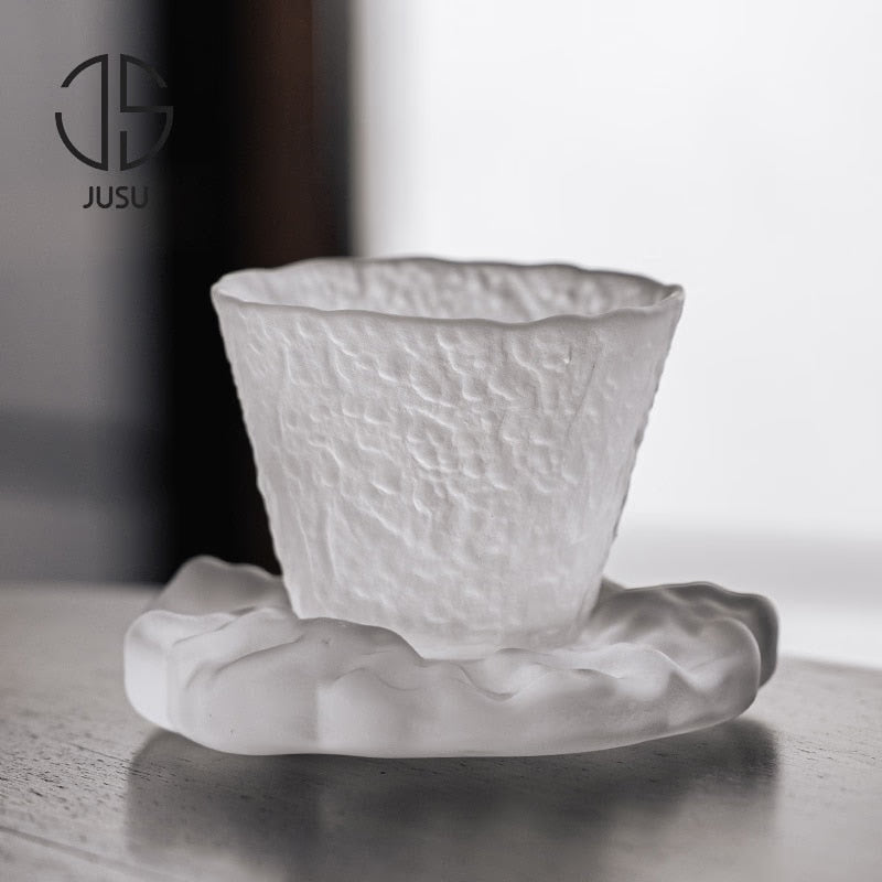 Japanese Style Glaze Teacup and Saucer Set Glass Tea Cup Kung Fu Creative Crystal Coffee Mug Espresso Cups Luxury Sake Cup Gift acacuss