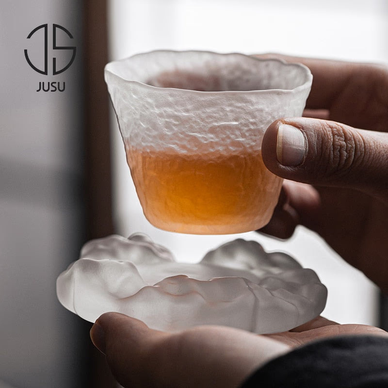 Japanese Style Glaze Teacup and Saucer Set Glass Tea Cup Kung Fu Creative Crystal Coffee Mug Espresso Cups Luxury Sake Cup Gift acacuss