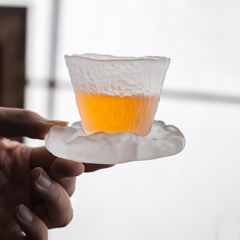 Japanese Style Glaze Teacup and Saucer Set Glass Tea Cup Kung Fu Creative Crystal Coffee Mug Espresso Cups Luxury Sake Cup Gift acacuss