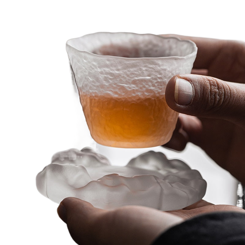 Japanese Style Glaze Teacup and Saucer Set Glass Tea Cup Kung Fu Creative Crystal Coffee Mug Espresso Cups Luxury Sake Cup Gift acacuss