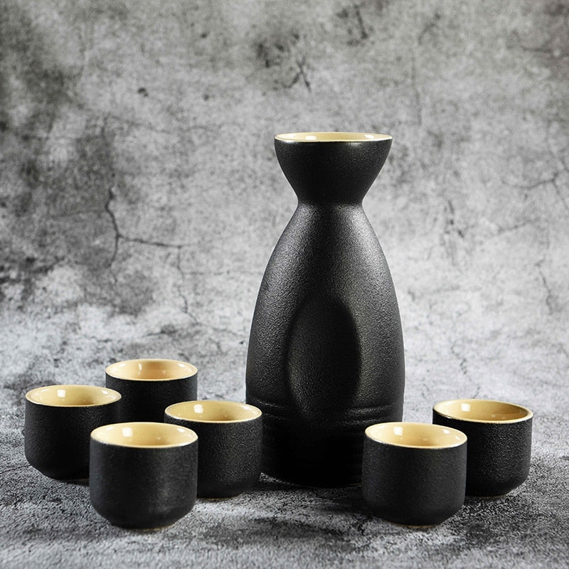 Japanese Style Hip Flasks Vintage Ceramic Sake Pot Cups Set Home Kitchen Office Flagon Liquor Cup acacuss