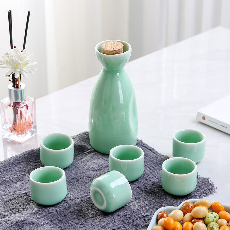 Japanese Style Hip Flasks Vintage Ceramic Sake Pot Cups Set Home Kitchen Office Flagon Liquor Cup acacuss