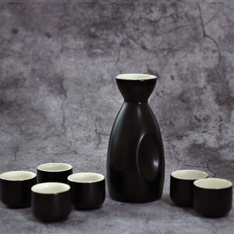 Japanese Style Hip Flasks Vintage Ceramic Sake Pot Cups Set Home Kitchen Office Flagon Liquor Cup acacuss