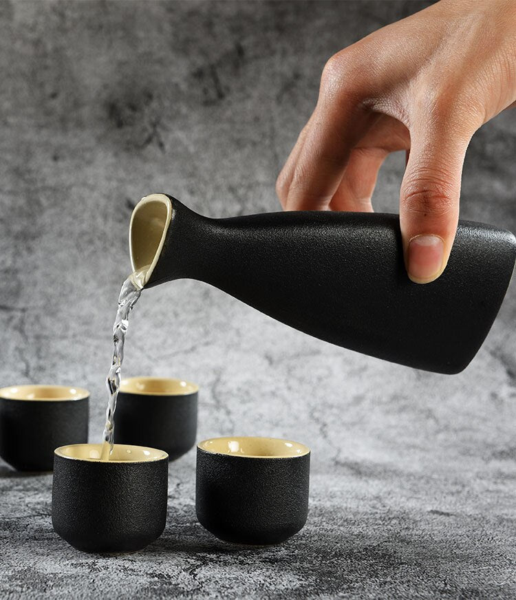 Japanese Style Hip Flasks Vintage Ceramic Sake Pot Cups Set Home Kitchen Office Flagon Liquor Cup acacuss