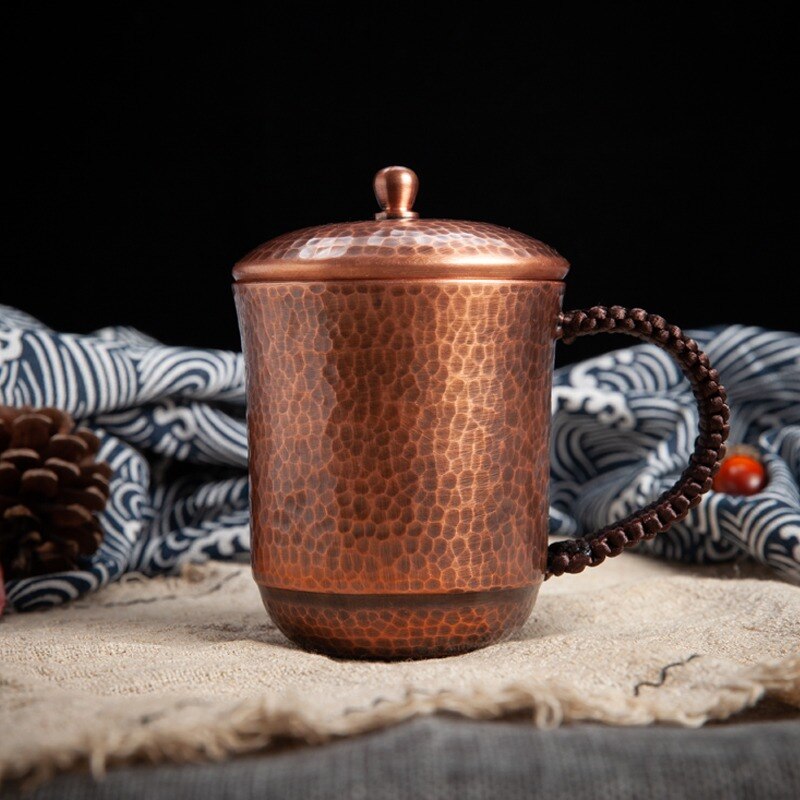 Japanese Vintage Teacups Pure Copper Coffee Cups with Lids Metal Tea Cups Set Creative Office Water Cup Teacup Breakfast Gift acacuss